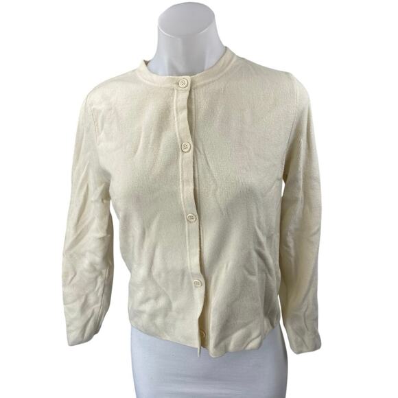 Zara Women's Cream Long Sleeve Knit Crew Neck Button Up Cardigan Sweater Size M - Picture 1 of 4